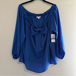 Riley & Rae Blue Tie Front 3/4 Sleeve Blouse